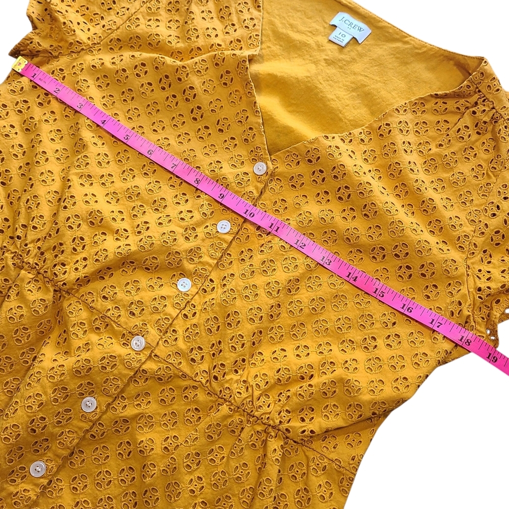 J.Crew Yellow Eyelet Peplum Top Button Front Cotton Blouse Sz 10 Summer - Picture 9 of 12